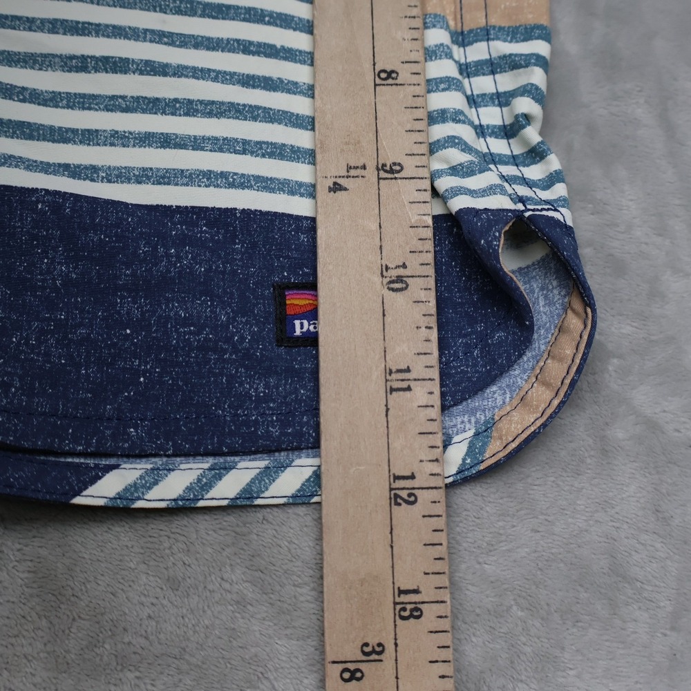 Patagonia Board Shorts Womens 6 Blue Striped Wavefarer Recycled Nylon Swim Surf - Picture 2 of 9